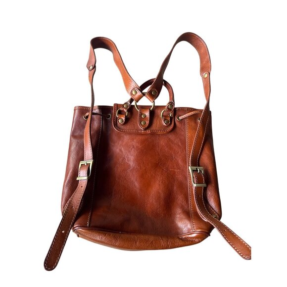 Vtg Vera Pelle Italian Leather Backpack Brown Cognac Made in Italy Bag Luxury - Picture 2 of 11